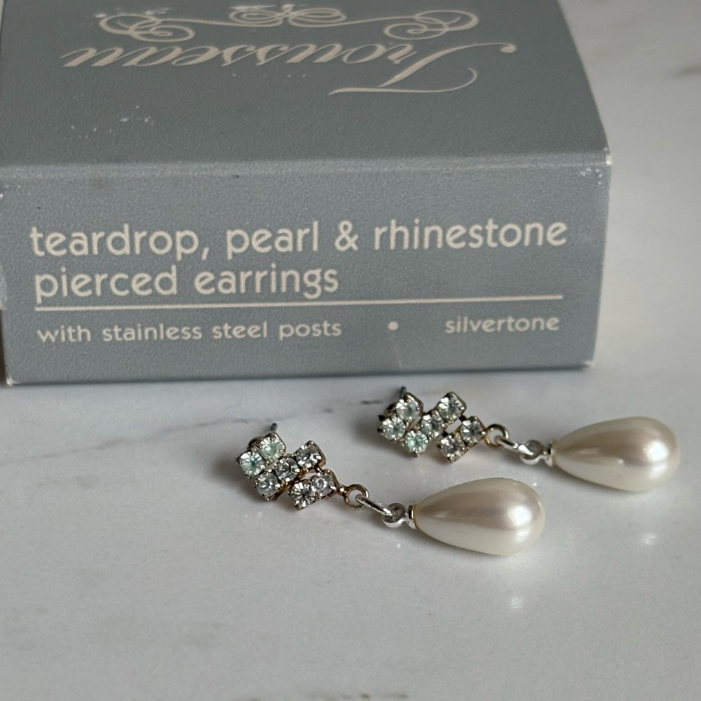 1993 Avon Trousseau Rhinestone & Pearl Drop Earrings NIB | Vintage Bridal Glam